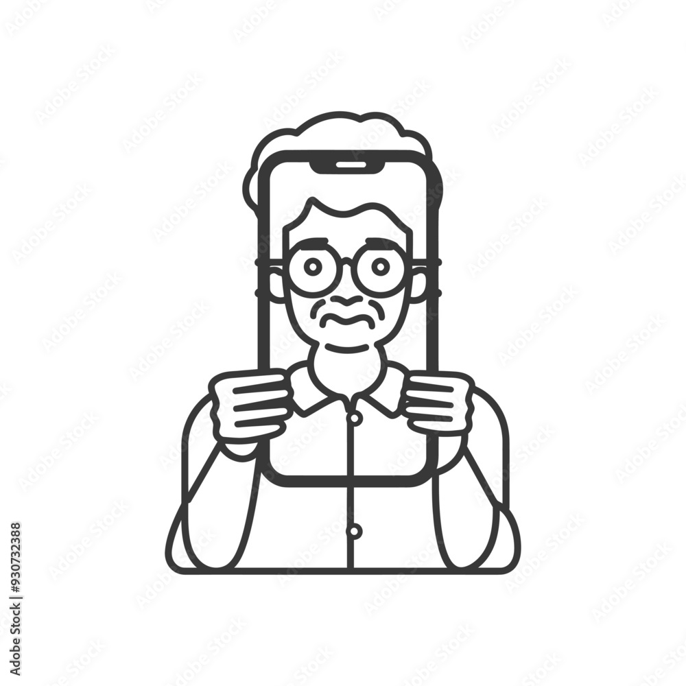Elderly Man Trapped Inside Smartphone Screen Elderly Man Trapped Inside Smartphone Screen