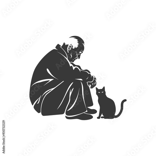 Elderly Man Sitting with a Cat