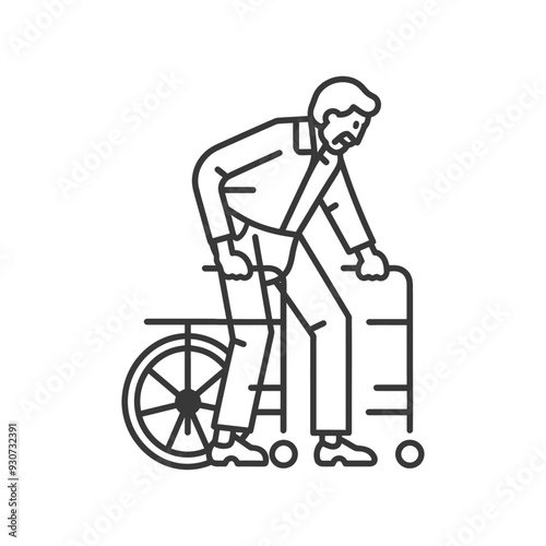 Elderly Man Using a Walker for Mobility Assistance
