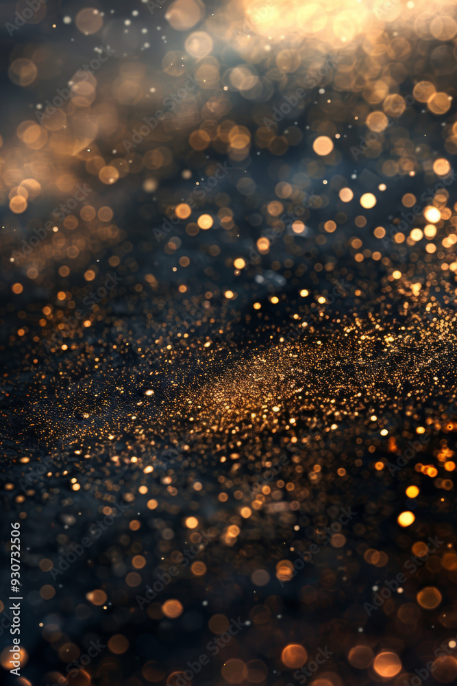 Golden glitter sparkling over a black background with bokeh effect Golden glitter sparkling over a black background with bokeh effect