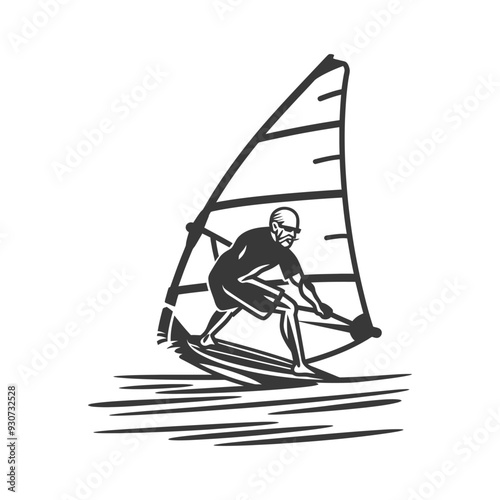 Elderly Man Windsurfing on a Wave