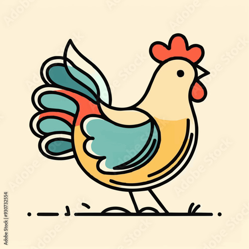 a drawing of a chicken with a red head and a red head.