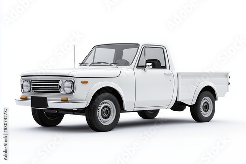 white retro vintage pick up car isolated on white background