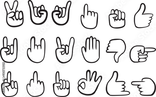 hand drawn Hand gestures icons, vector hand signs icons, doodle hand icons