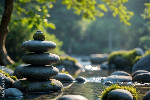 a stack of rocks sitting on top of a river, zen natural background