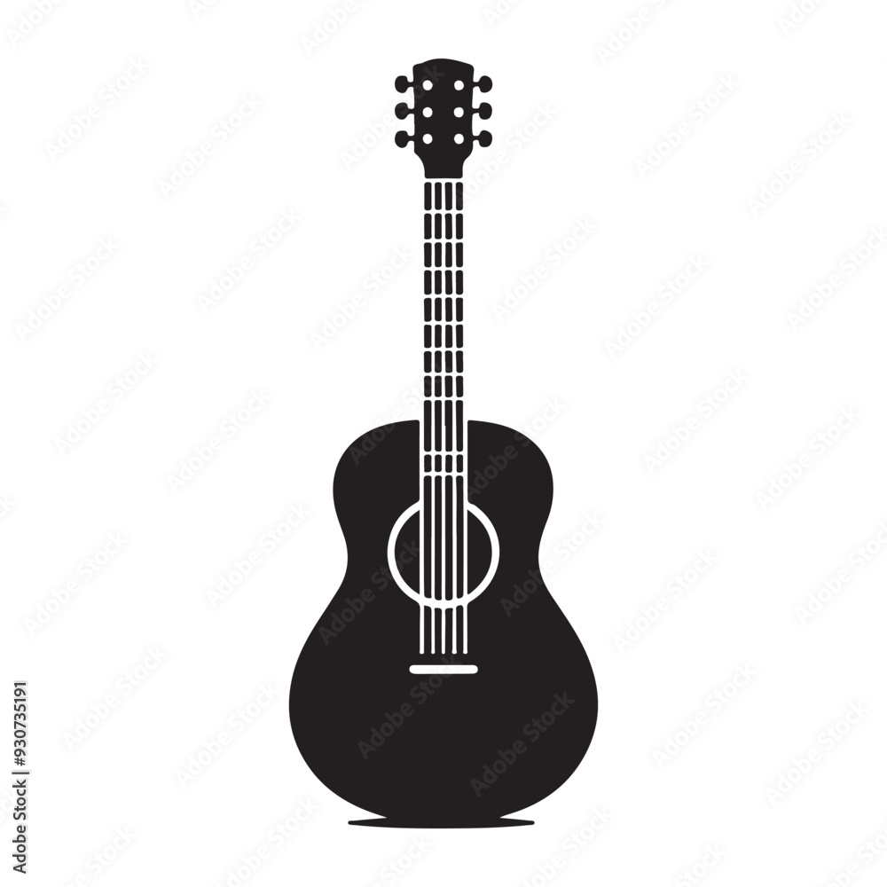 Obraz premium Electric guitar silhouette on white background, Acoustic guitar silhouette, Acoustic and heavy rock electric guitars musical instruments