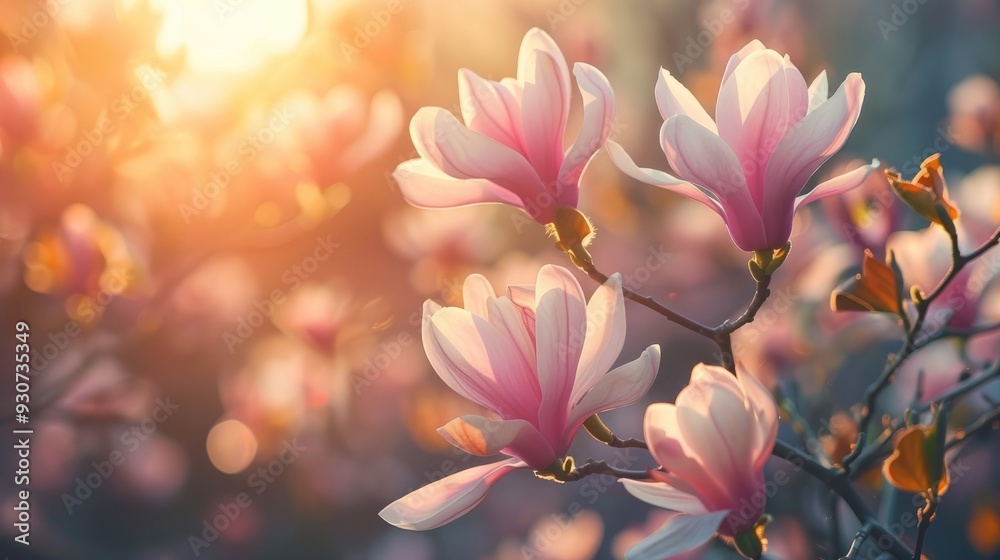 Blooming magnolia tree flowers in spring sunlight Blooming magnolia tree flowers in spring sunlight