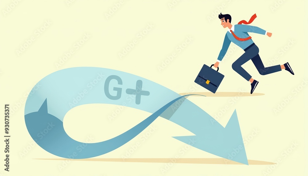 Fototapeta premium A dynamic illustration of a businessman running towards growth, symbolizing success and progress in the corporate world.