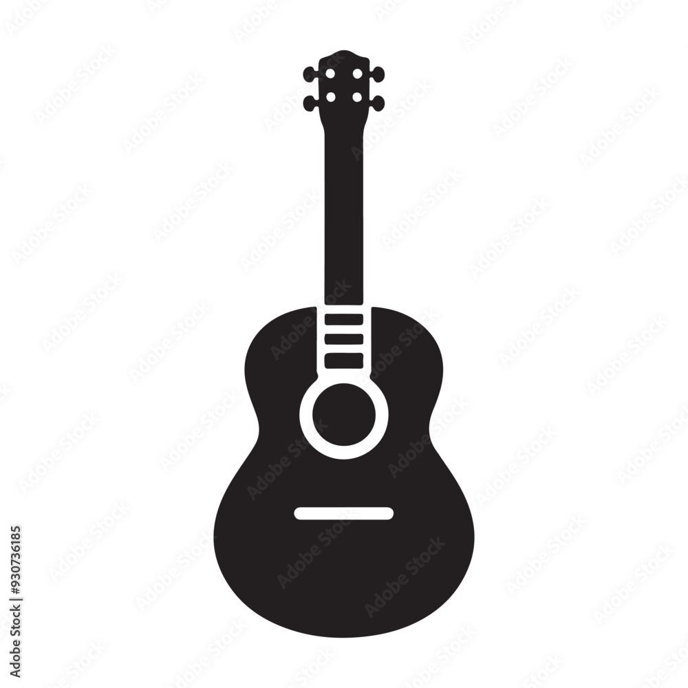 Electric guitar silhouette on white background, Acoustic guitar silhouette, Acoustic and heavy rock electric guitars musical instruments