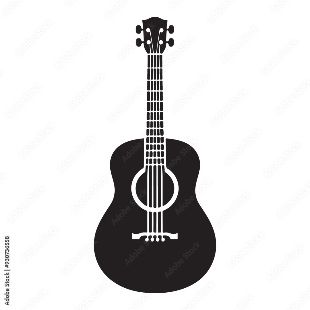 Obraz premium Electric guitar silhouette on white background, Acoustic guitar silhouette, Acoustic and heavy rock electric guitars musical instruments