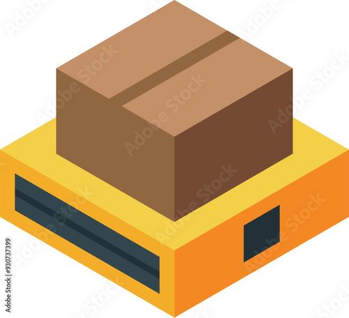 Isometric icon of a warehouse robot carrying a parcel on its platform