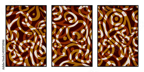 Set of 3 Abstract illustration in vintage style. For use in graphics, for wall decor.