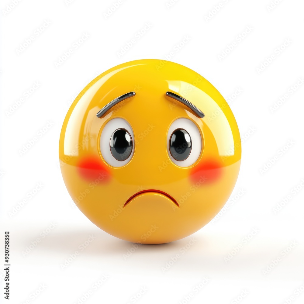 Fototapeta premium A worried emoji in bright colors conveying concern and emotion on a clean white backdrop