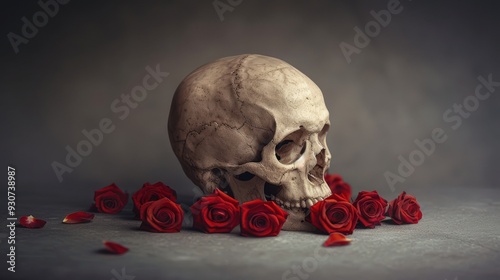 Fototapeta Naklejka Na Ścianę i Meble -  A skull with blood red roses around it