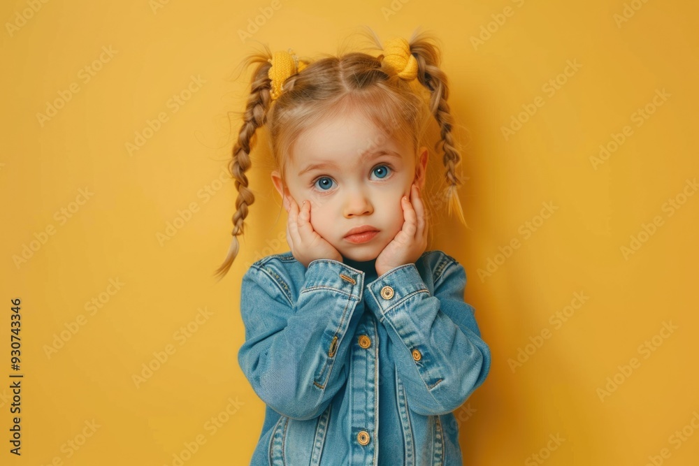 A young girl with curly pigtails sitting for a photo shoot A young girl with curly pigtails sitting for a photo shoot