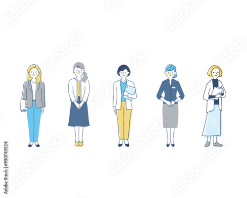 さまざまな職種の働く女性5人