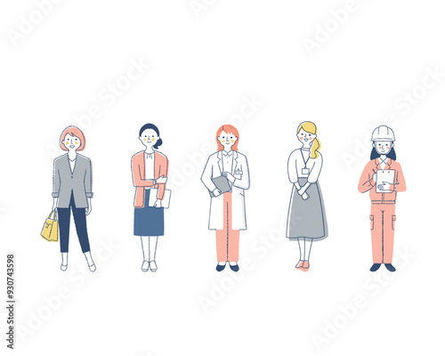 さまざまな職種の働く女性5人
