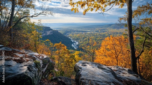 Lookout Mountain Georgia. Scenic High Falls Surrounded by Green Foliage and Rocks