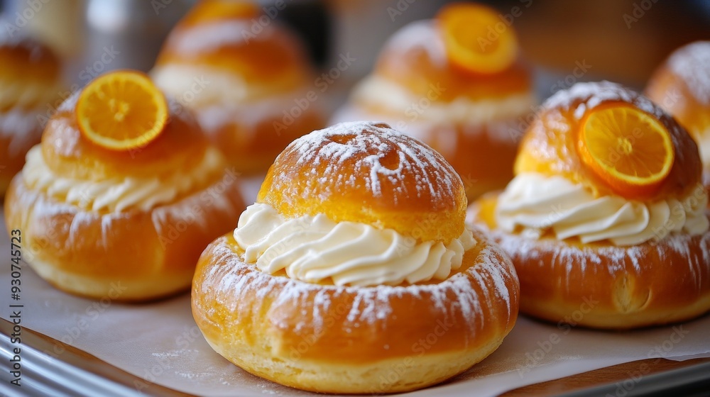 Austrian national cuisine: Orange buns with milk glaze. Austrian national cuisine: Orange buns with milk glaze.