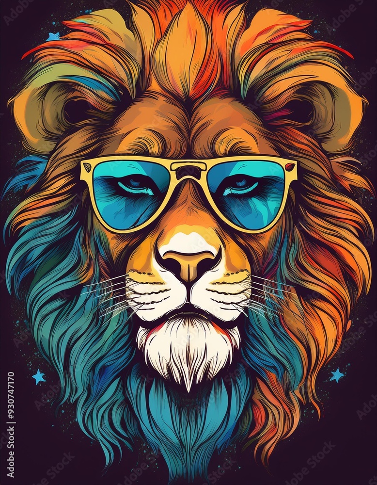 illustration cool lion with sunglass sticker vector illustration cool lion with sunglass sticker vector