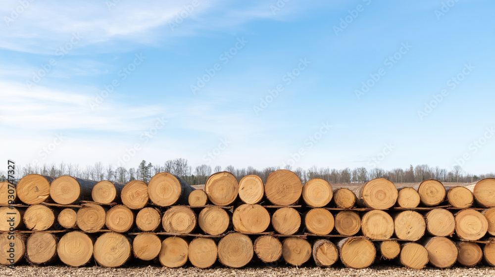 Stacked felled trees neatly arranged in a field, capturing the natural beauty of timber and forestry with a clear background for additional text or graphics. photo Stacked felled trees neatly arranged in a field, capturing the natural beauty of timber and forestry with a clear background for additional text or graphics. photo