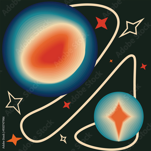 Space poster . Vintage style art. Vector illustration