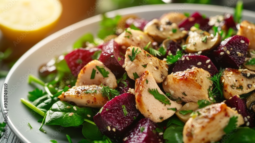 National cuisine of Australia: Australian beetroot chicken salad. National cuisine of Australia: Australian beetroot chicken salad.