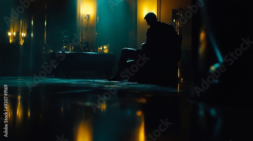 A man sitting in a chair in a dark room