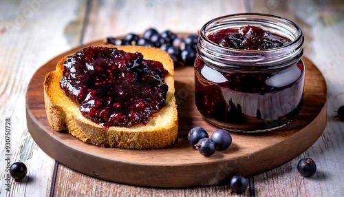 Homemade Blackcurrant Jam on Toast with Fresh Berries