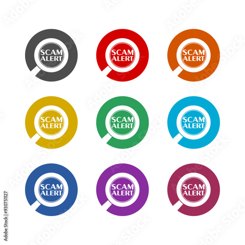 Scam alert icon isolated on white background. Set icons colorful