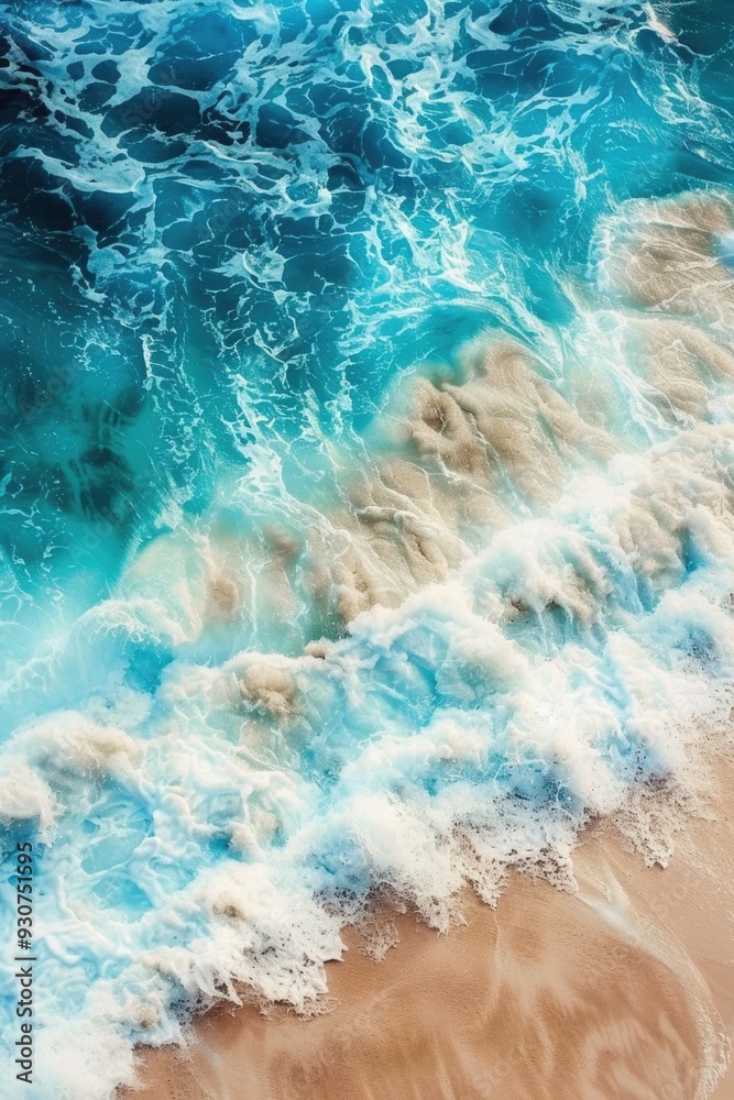 Aerial view of the ocean and sand, great for travel or beach-themed projects Aerial view of the ocean and sand, great for travel or beach-themed projects
