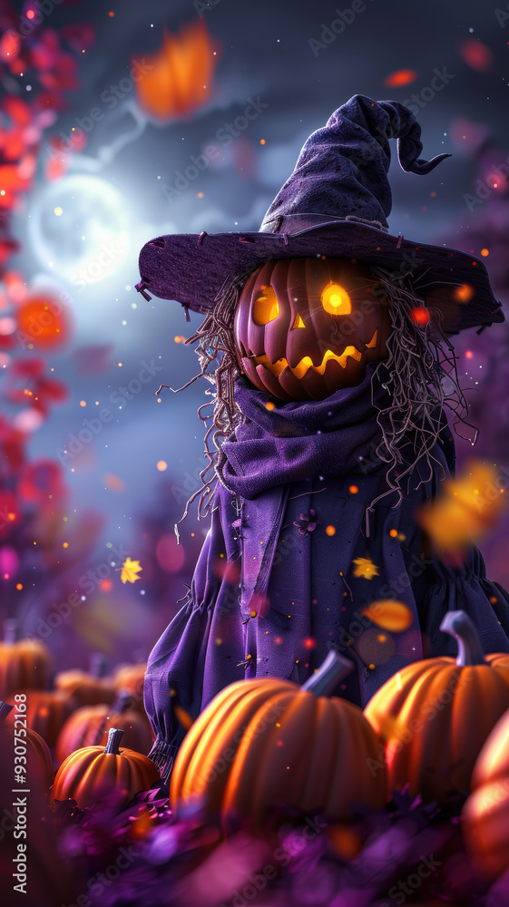 Scarecrow in Autumn Pumpkin Field Scarecrow in Autumn Pumpkin Field