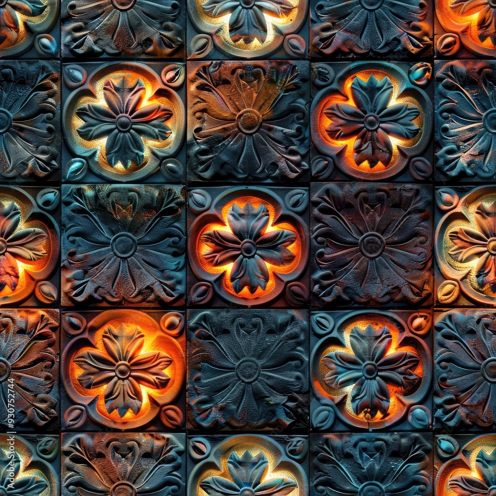 Old tiles with floral patterns and ornaments, seamless pattern Old tiles with floral patterns and ornaments, seamless pattern