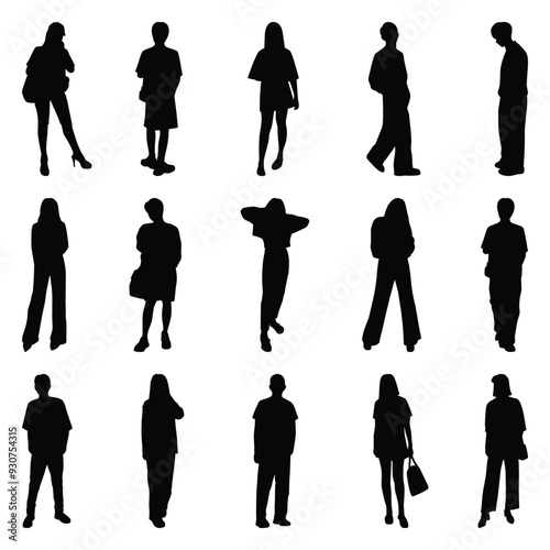 Vector collection set of individual people silhouettes.