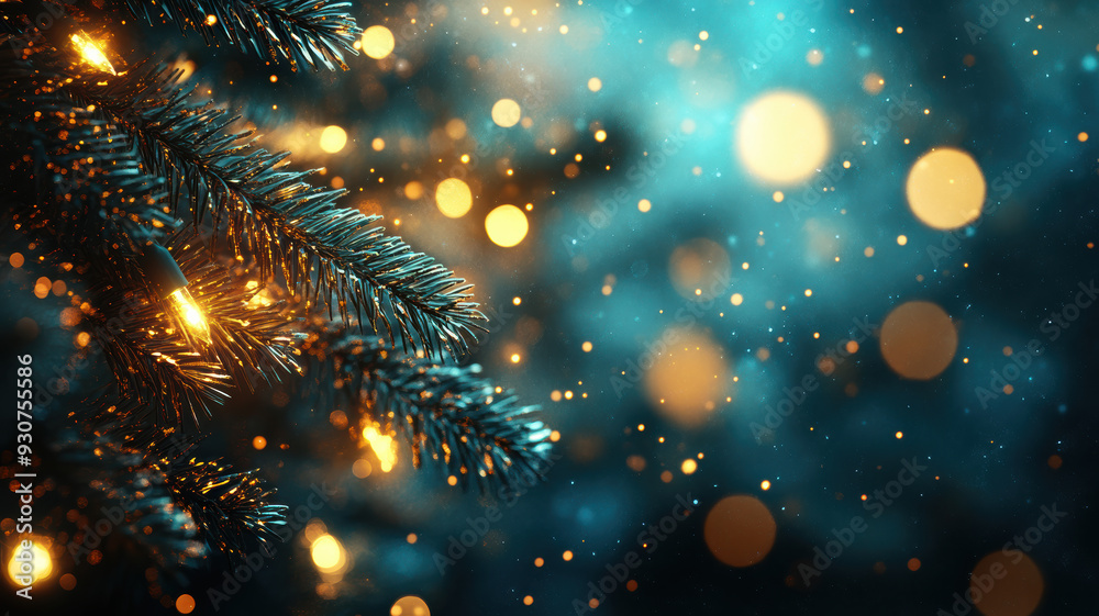 Sparkling Christmas Bokeh Lights on Blue Background