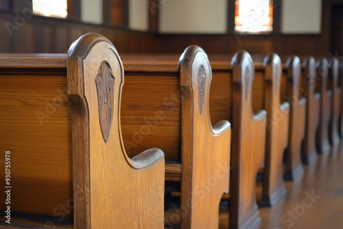 Empty Pews in Historic Church. Beautiful Location for Ceremony Event
