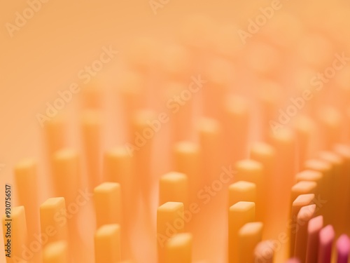 Abstract shapes in radial symmetry. Color gradient, orange, yellow, mauve. Digital 3D rendering.