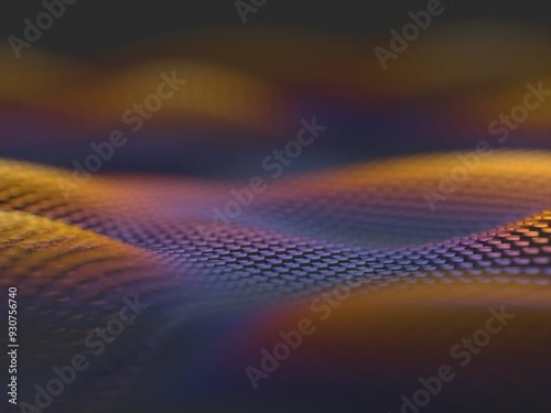 Wavy pattern of circles in color gradient of lavender and orange. Digital 3D background rendering.