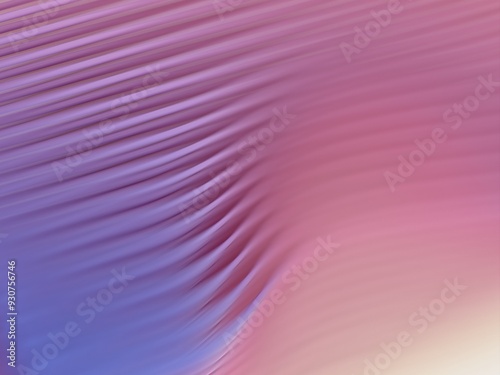 Smooth wavy lines in color gradient of soft pink and lavender with bokeh. Digital 3D rendering background.