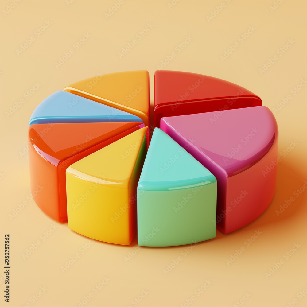 Obraz premium Colorful volumetric pie chart on a yellow background