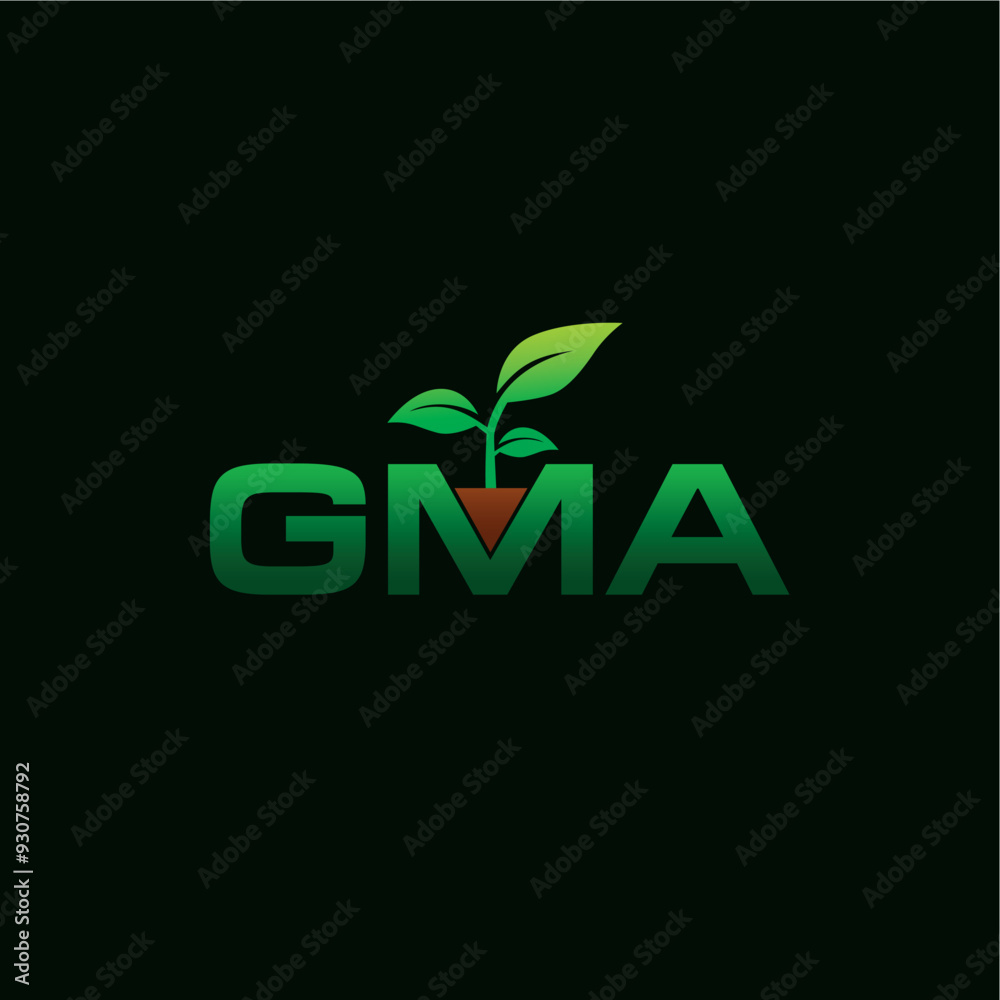 Fototapeta premium GMA letters green nature leaf logo design vector template editable 