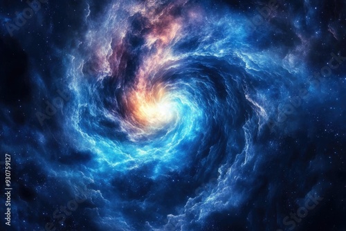 Galactic Vortex: Abstract Cosmic Background with Bright Blue Clouds