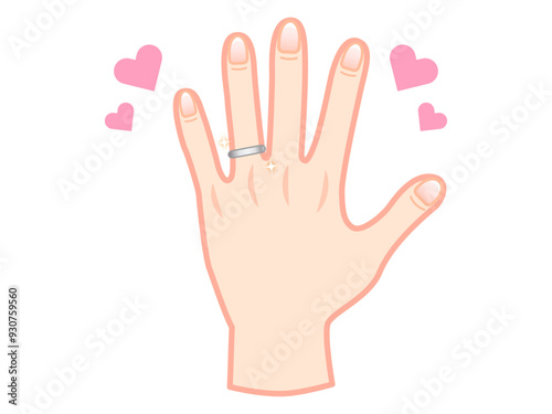 美しい結婚指輪をつけた手と指輪のイラスト素材