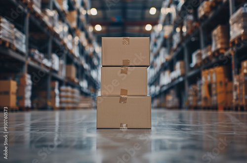 Wallpaper Mural A stack of cardboard boxes in the middle of a logistics warehouse. Concept of logistics industry, warehouse work, and supply chain. Torontodigital.ca