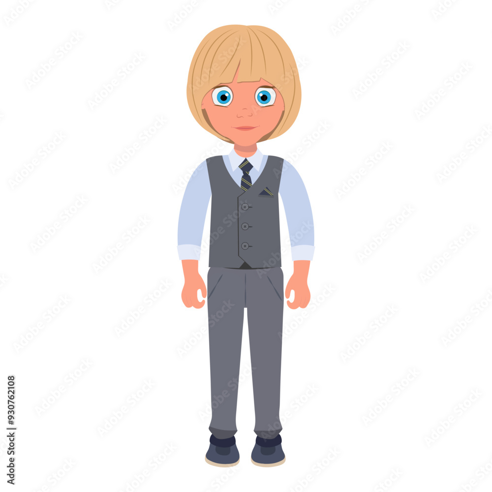 Flat Vector Illustration of Schoolboy Wearing School Uniform and Holding a Book, Cartoon Character Set For Animation, Various Views, Poses and Gestures. Item 4 Flat Vector Illustration of Schoolboy Wearing School Uniform and Holding a Book, Cartoon Character Set For Animation, Various Views, Poses and Gestures. Item 4