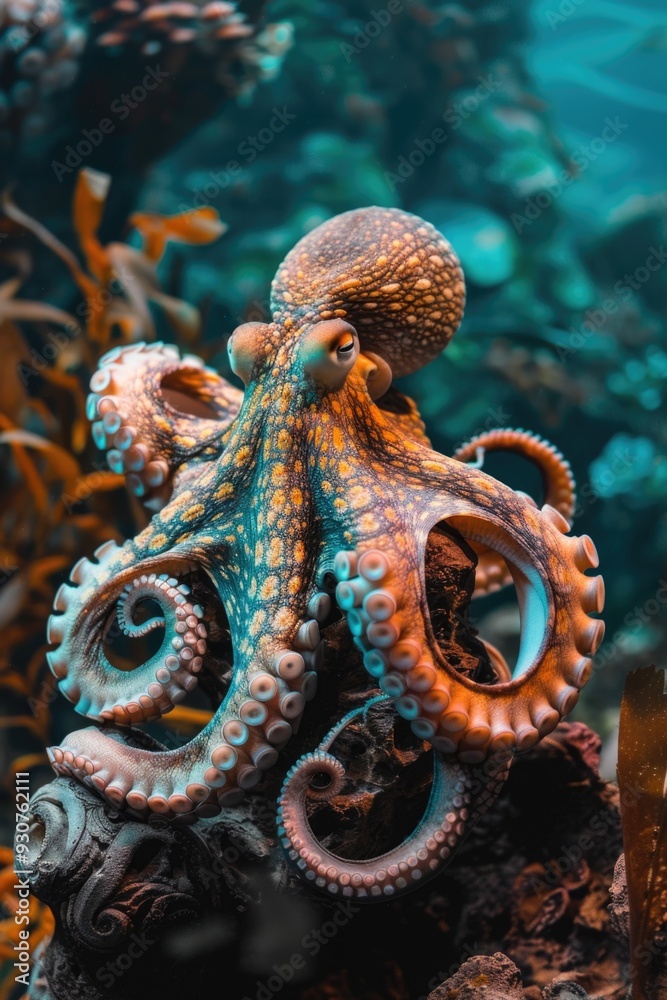 Obraz premium A close-up view of an octopus resting on a rocky surface