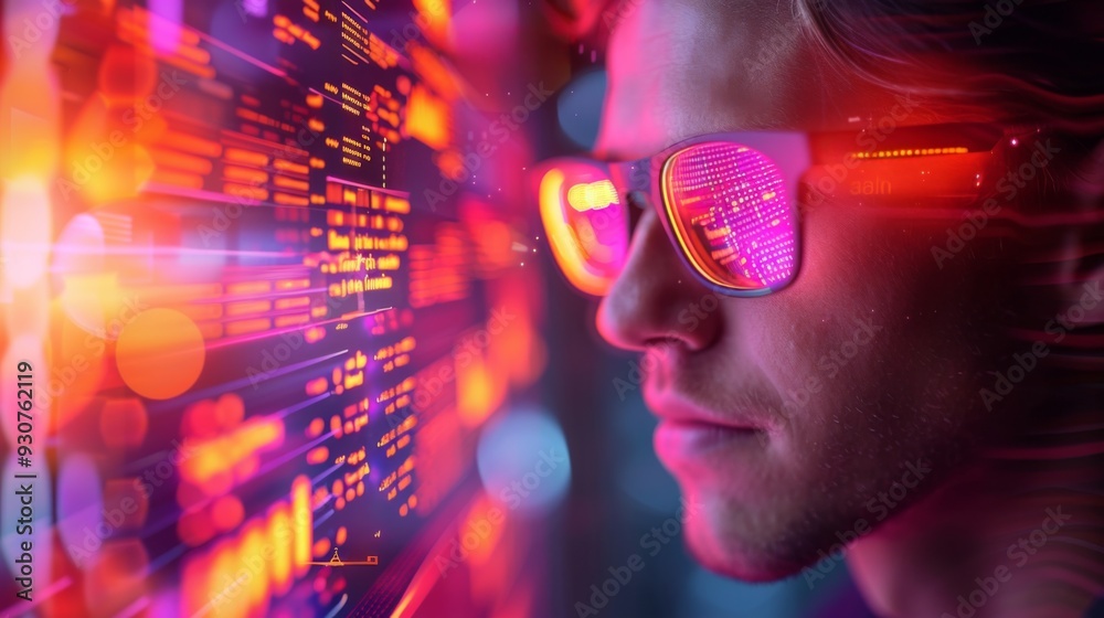 Business Intelligence Interface Illustrate a businessman navigating through a digital interface, with data and graphs floating around him, showcasing his Business Intelligence Interface Illustrate a businessman navigating through a digital interface, with data and graphs floating around him, showcasing his