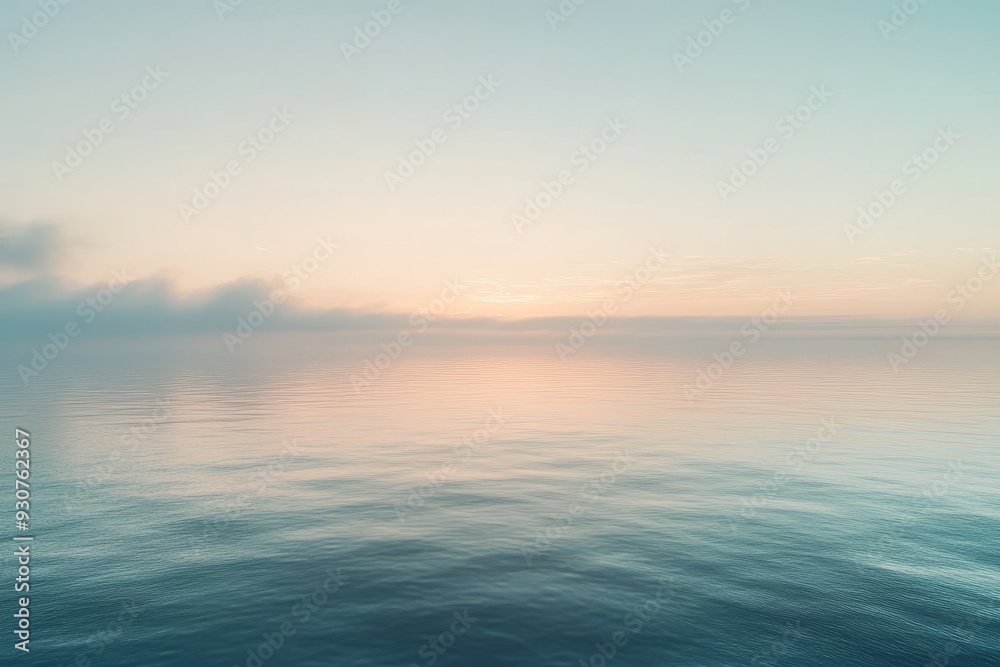 Obraz premium Soft, pastel-hued seascape with gentle waves and misty horizon blending sky and water