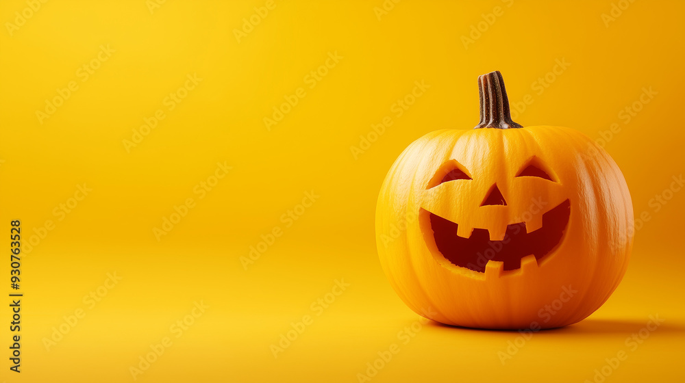 Jack-o'-Lantern with Smiling Face on Yellow Background Jack-o'-Lantern with Smiling Face on Yellow Background