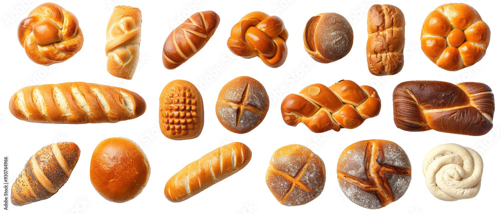 Set of isolated freshly baked bread and rolls. on transparent background. cut flower elements, garden themed designs. Top view high quality PNG. Set of isolated freshly baked bread and rolls. on transparent background. cut flower elements, garden themed designs. Top view high quality PNG.